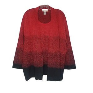 Alfred Dunner Woman 3X Sweater Ombre Red Black Shimmer 2 In 1 Cardigan